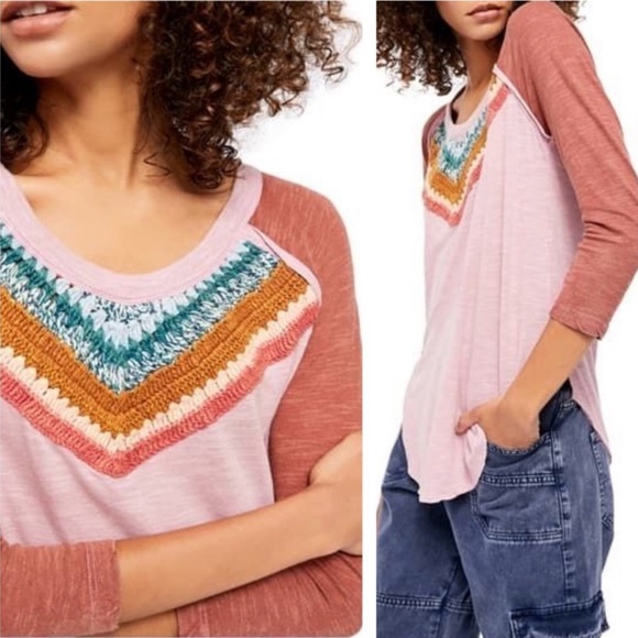 We the Free People Spring Bound Crochet Henley Top - Picture 1 of 11